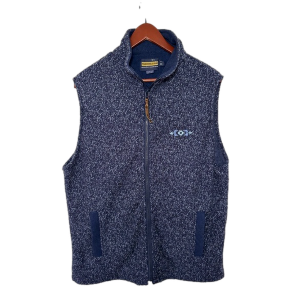 Panhandle Slim Fleece Vest Mens XS Blue Full Zip Western‎ Marled PS-4034